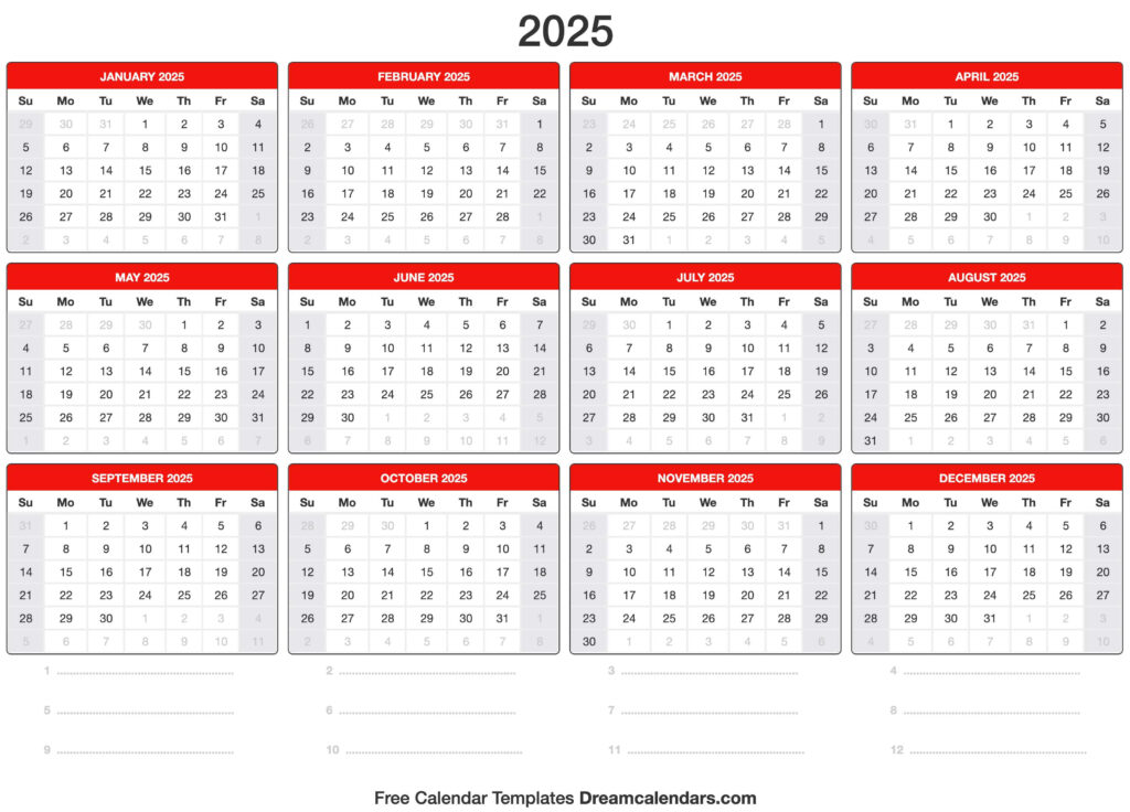 2025 Calendar In Printable 2025 Calendar Template