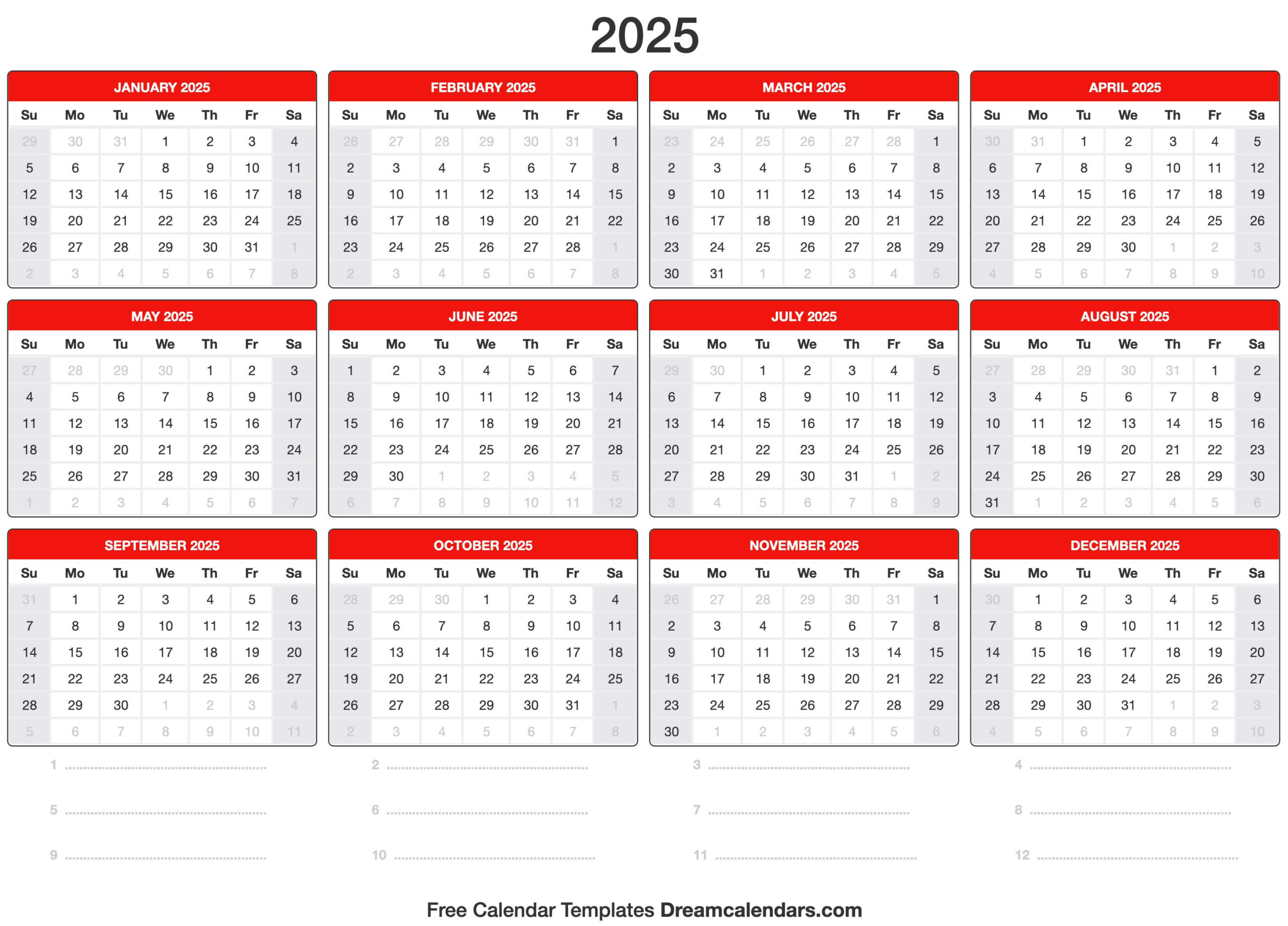 2025 Calendar in Printable 2025 Calendar Template