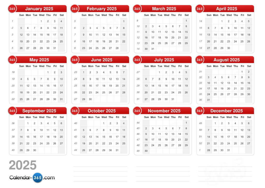 2025 Calendar In Printable Calendar 2025 With Week Numbers