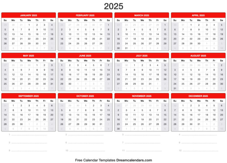 Printable 2025 Calendar with Boxes