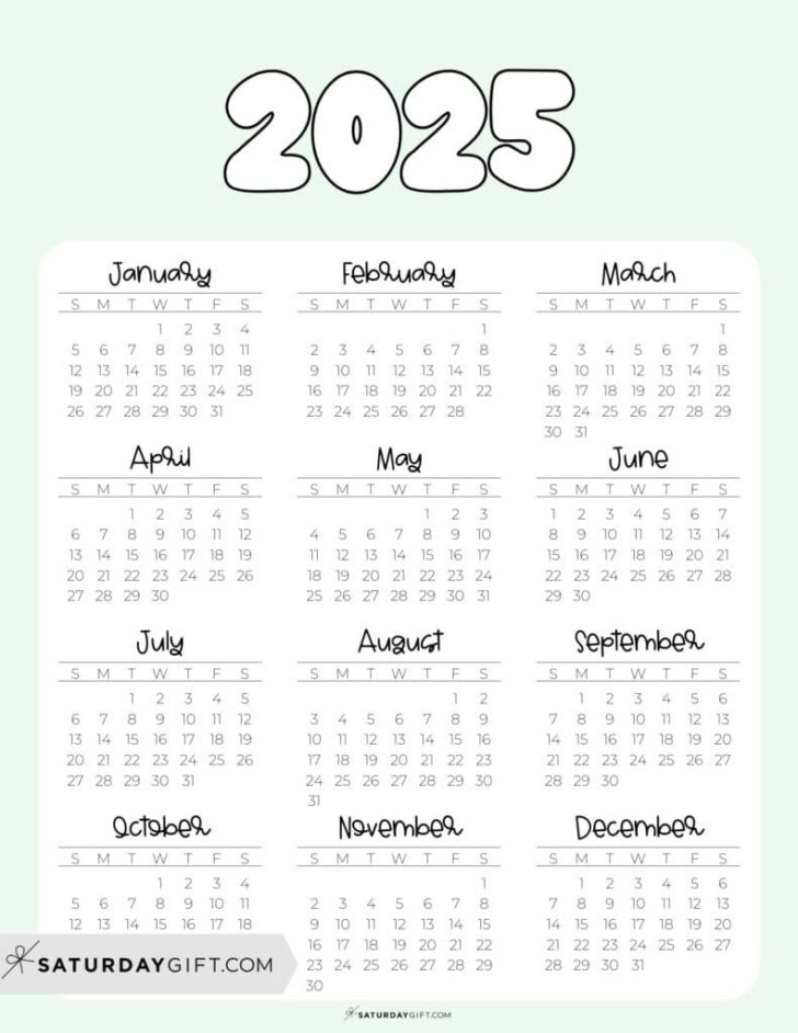 2025 Year at a Glance Printable Calendar