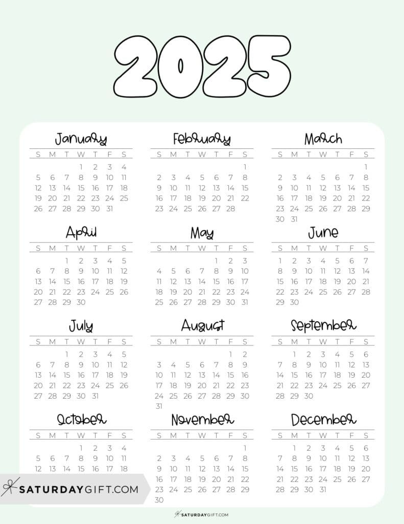 2025 Calendar Printable - 18 Cute &amp;amp; Free 2025 Yearly Calendar for 2025 Year At A Glance Printable Calendar