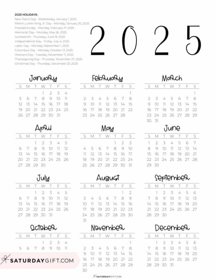 Printable 2025 Calendar Year