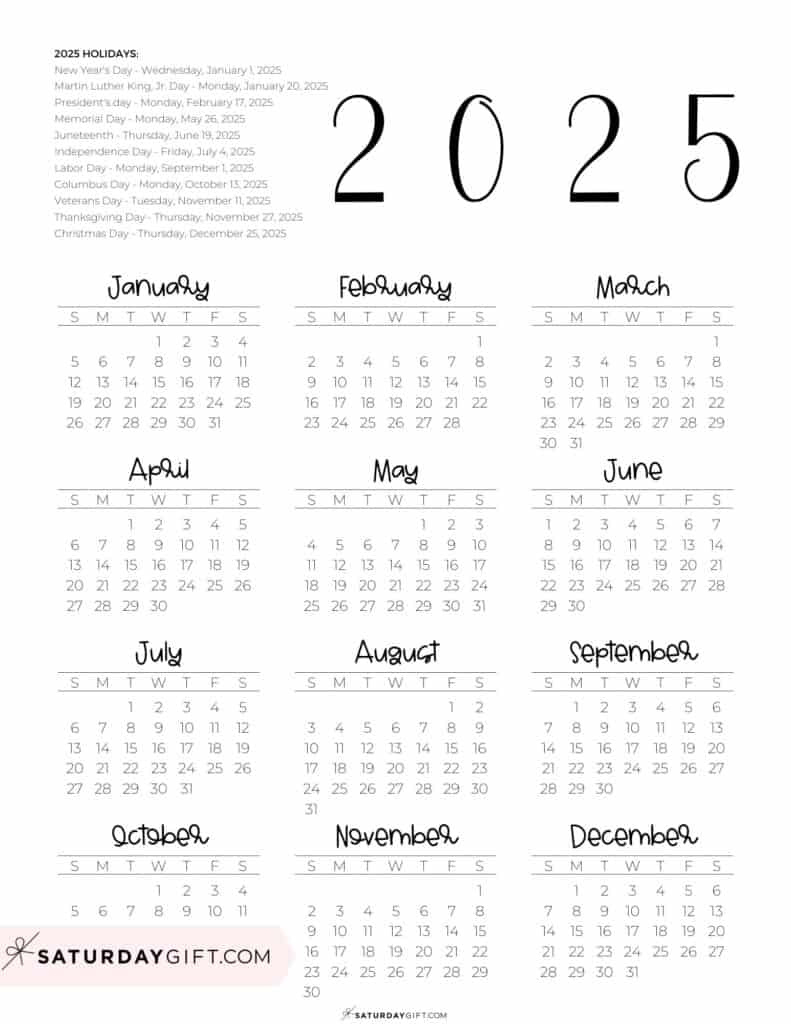 2025 Calendar Printable - 18 Cute &amp;amp; Free 2025 Yearly Calendar in Printable 2025 Calendar Year