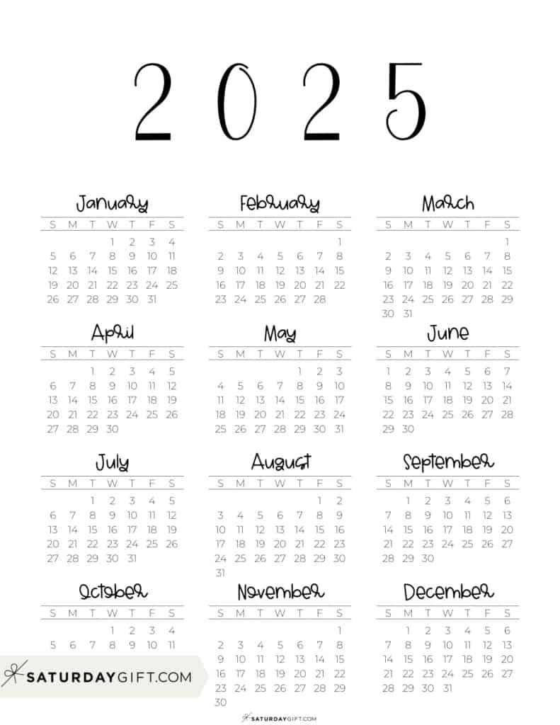 2025 Calendar Printable - 18 Cute &amp;amp; Free 2025 Yearly Calendar intended for Free Printable Yearly Calendar 2025 with Lines