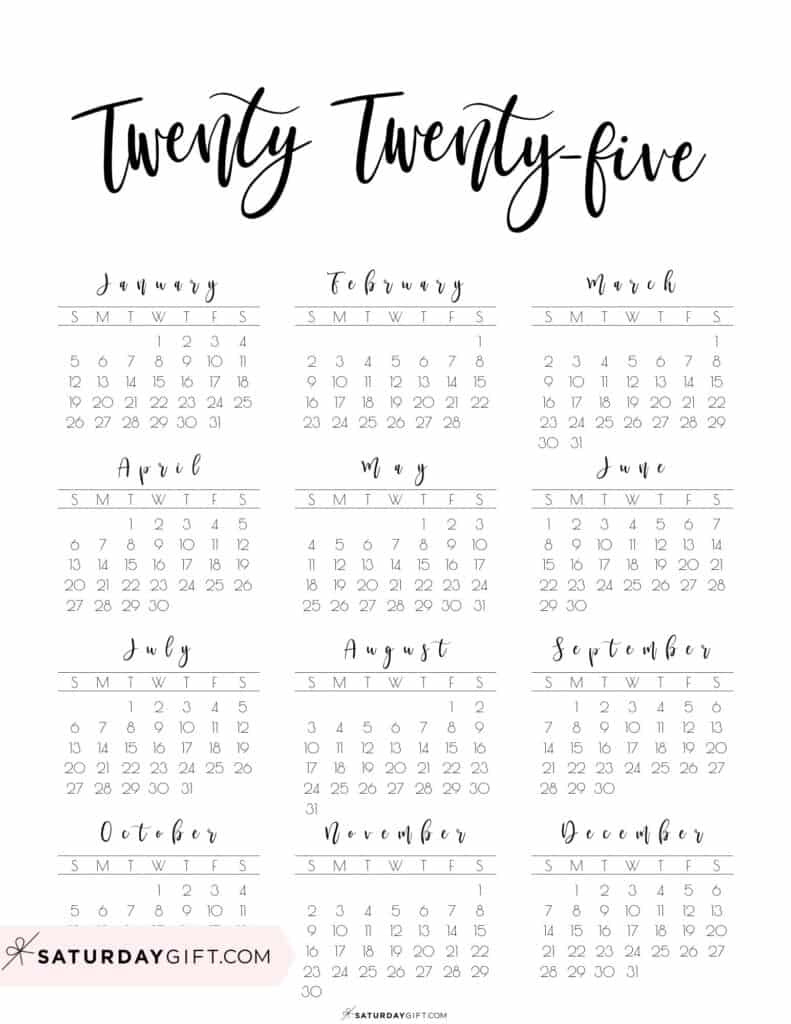 2025 Calendar Printable - 18 Cute &amp;amp; Free 2025 Yearly Calendar throughout 2025 Free Printable Yearly Calendar