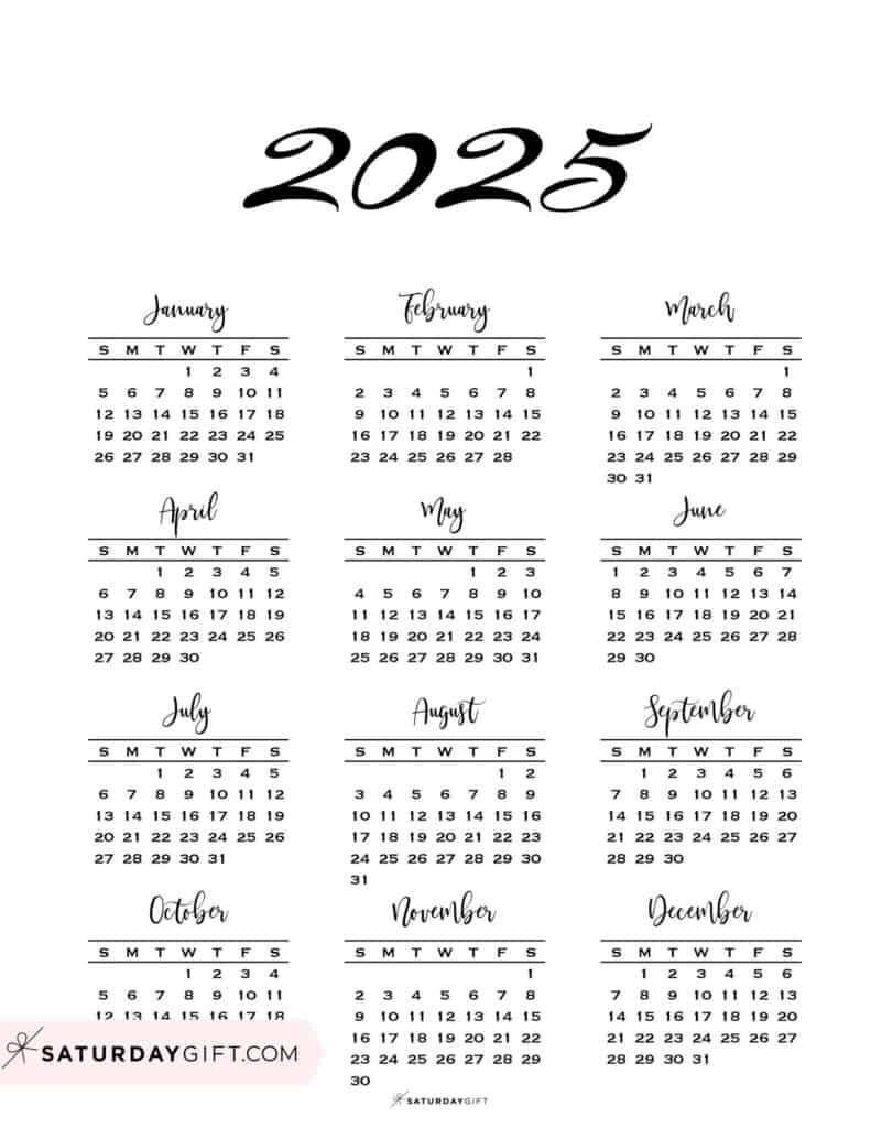 2025 Calendar Printable - 18 Cute &amp;amp; Free 2025 Yearly Calendar throughout Free 2025 Yearly Calendar Printable One Page