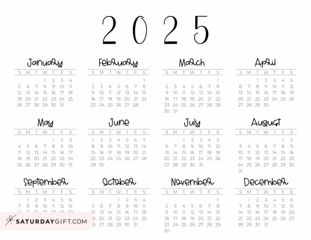 2025 Calendar Printable - 18 Cute &amp;amp; Free 2025 Yearly Calendar with 2025 Calendar Horizontal Printable