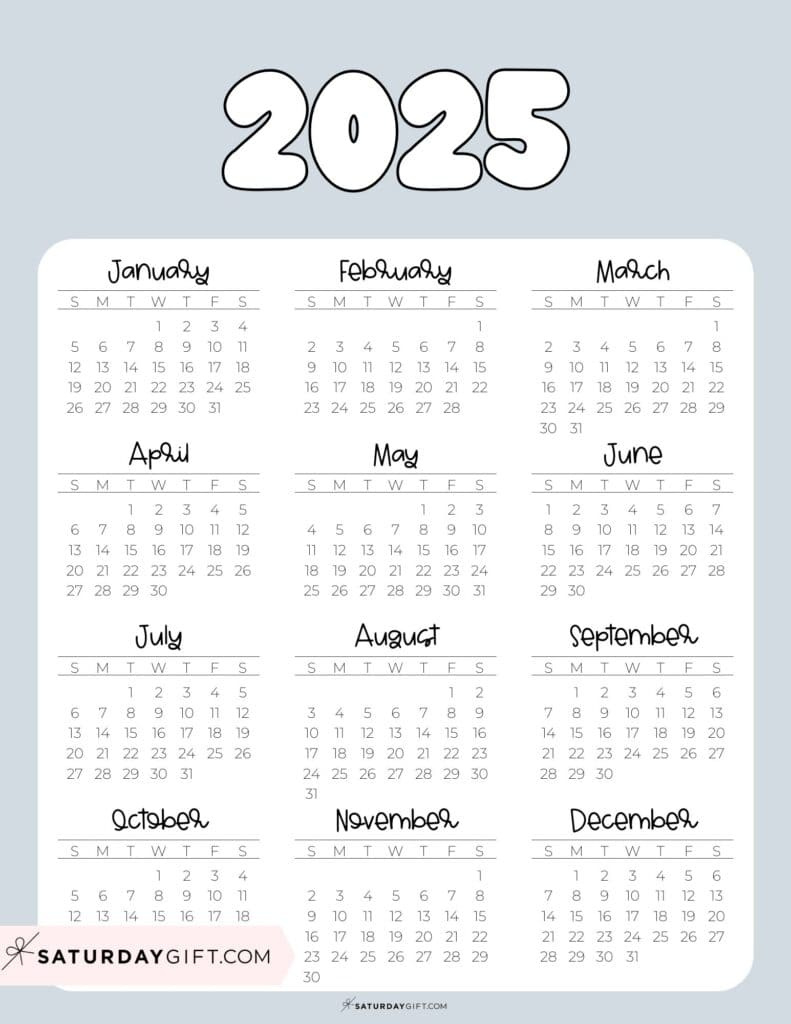 2025 Calendar Printable - 18 Cute &amp;amp; Free 2025 Yearly Calendar with Aesthetic Calendar 2025 Printable