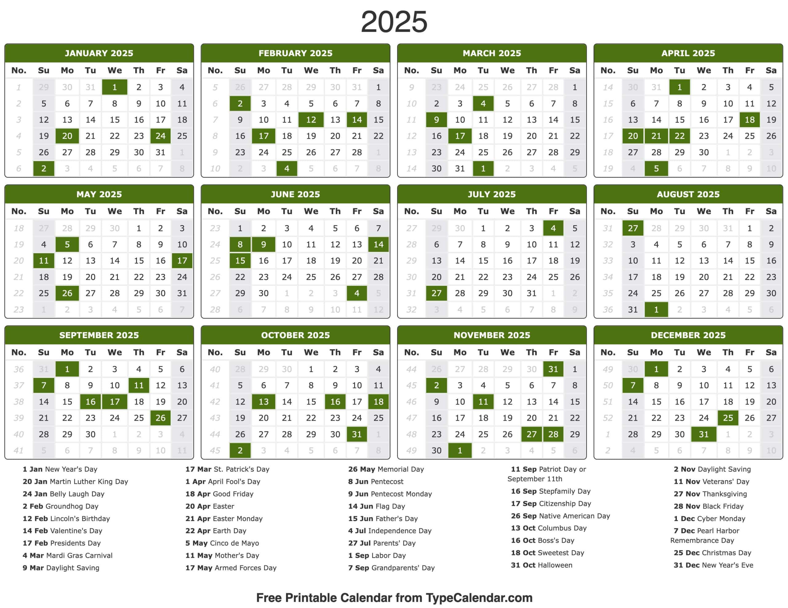 2025 Calendar - Printable Calendar 2025 With Holidays in 2025 Calendar Holidays Printable