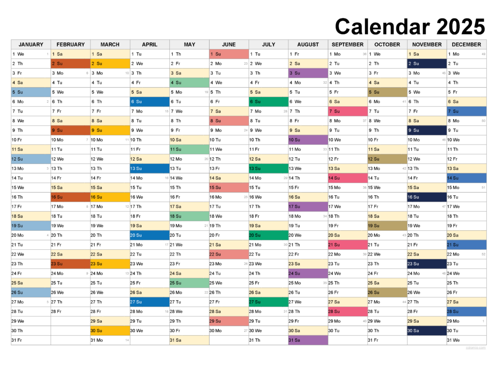 2025 Calendar Printable, ✓ Pdf, Excel And Image File   Free For 2025 Calendar Printable Horizontal