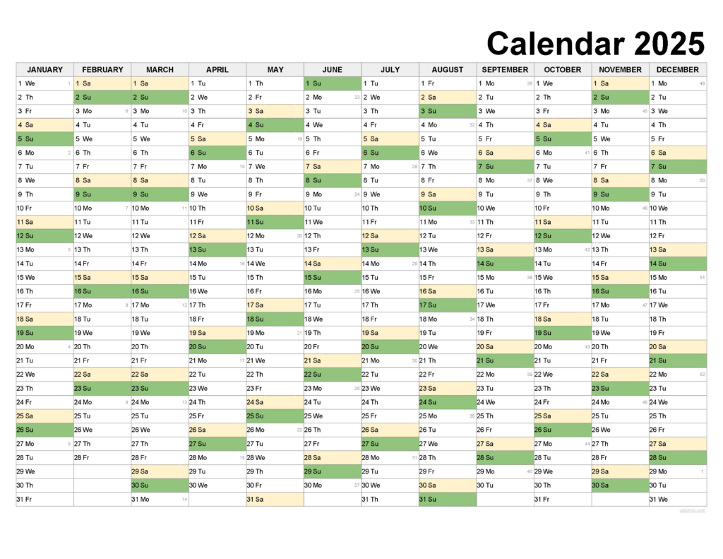 2025 Calendar Printable, ✓ Pdf, Excel And Image File   Free In Free Printable Wall Calendar 2025