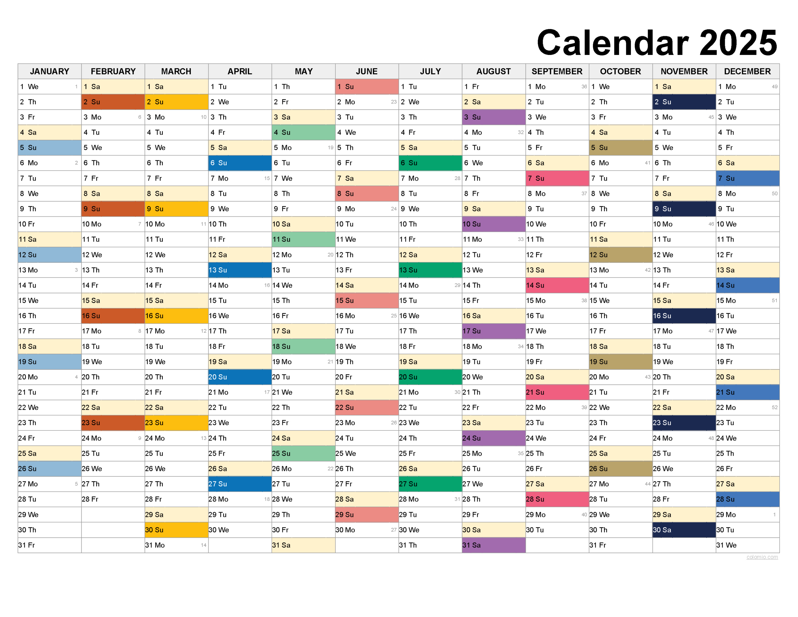 2025 Calendar Printable, ✓ Pdf, Excel And Image File - Free with regard to 2025 Horizontal Calendar Printable