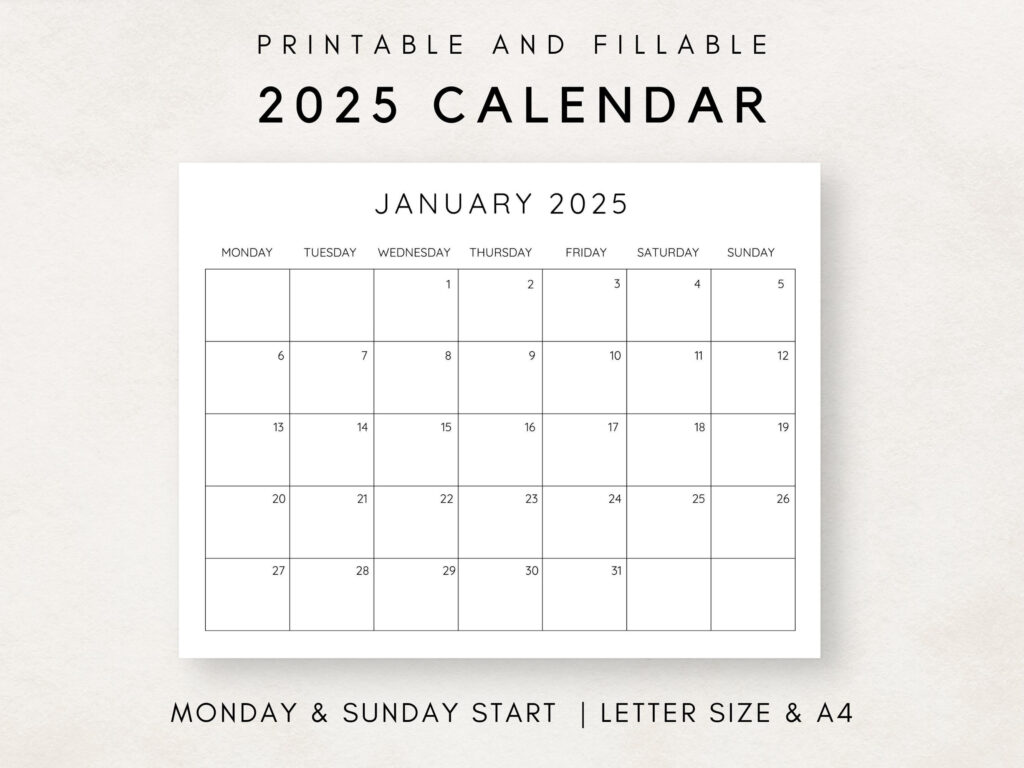 2025 Calendar Printable, Monthly Calendar 2025, Fillable Calendar For Fillable Printable Calendar 2025