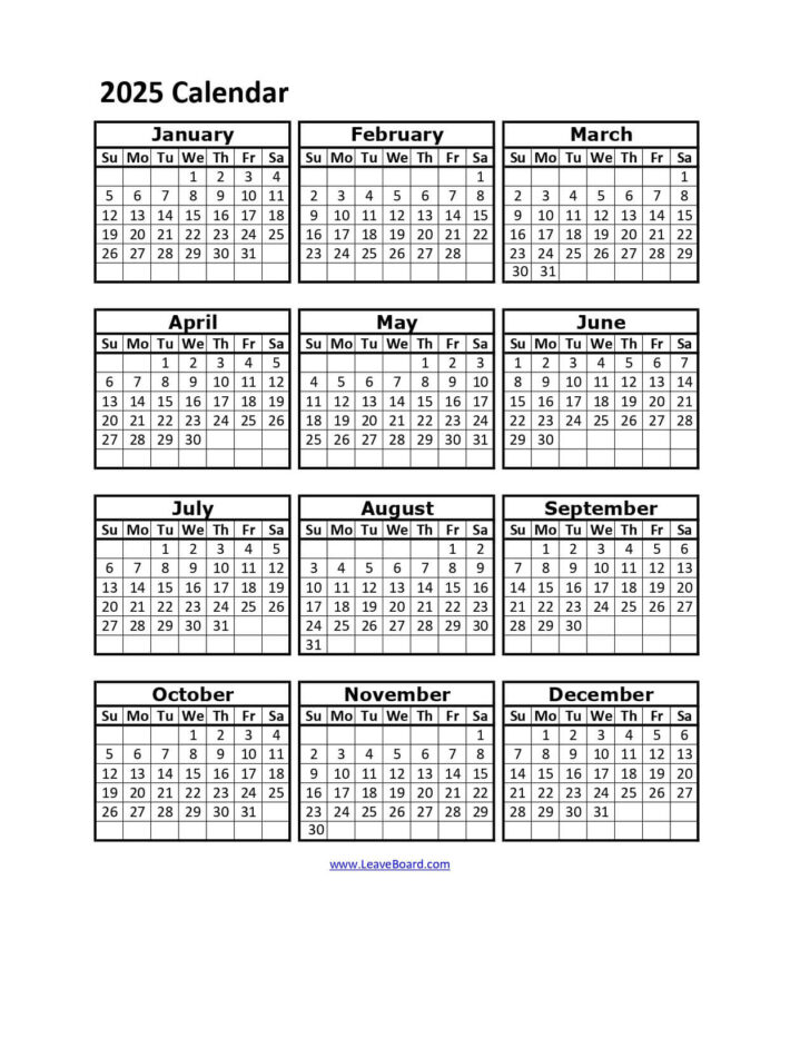 Free Printable 2025 Employee Attendance Calendar Usa