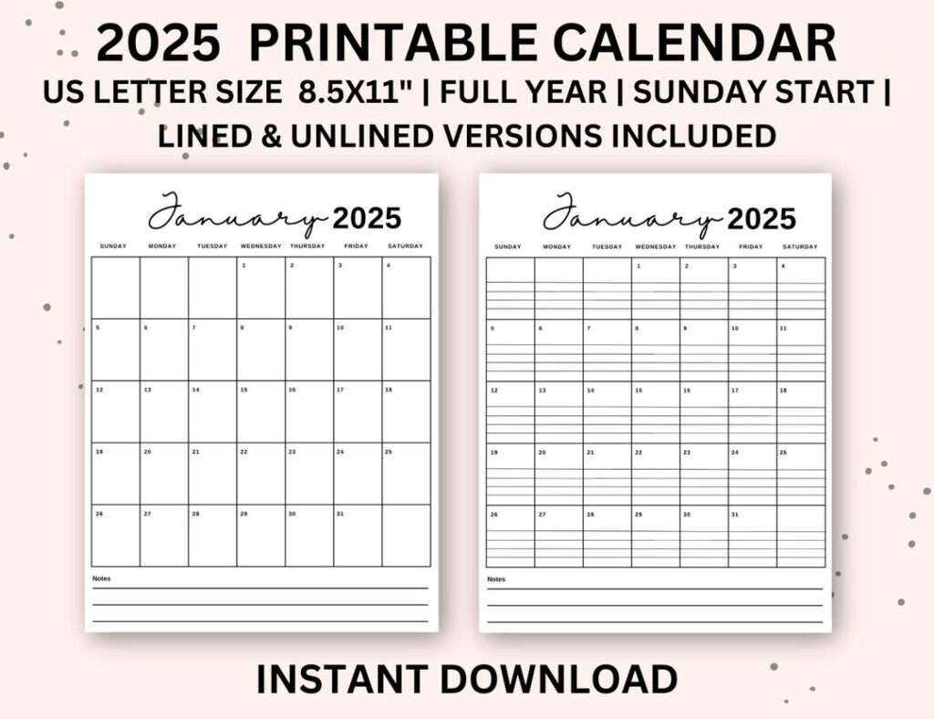 2025 Calendar Printable Portrait Monthly Calendar With Lines In 2025 Monthly Calendar Printable With Lines