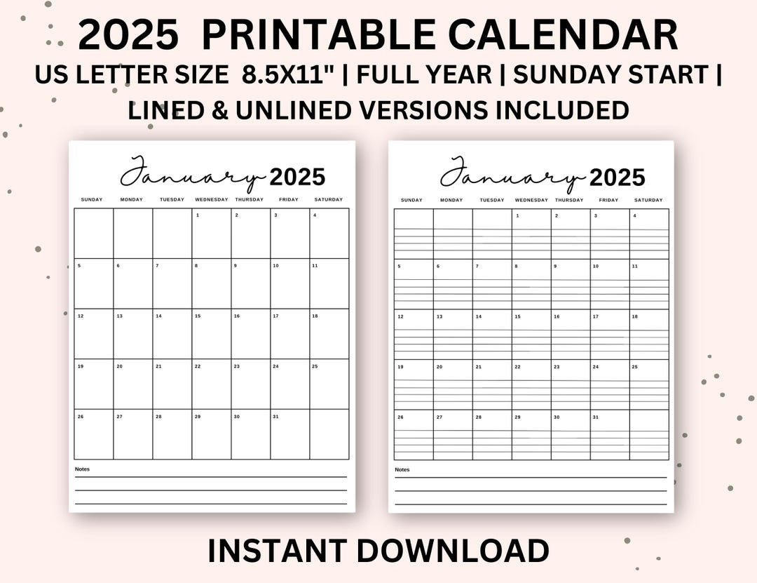 2025 Calendar Printable Portrait Monthly Calendar With Lines in 2025 Monthly Calendar Printable with Lines