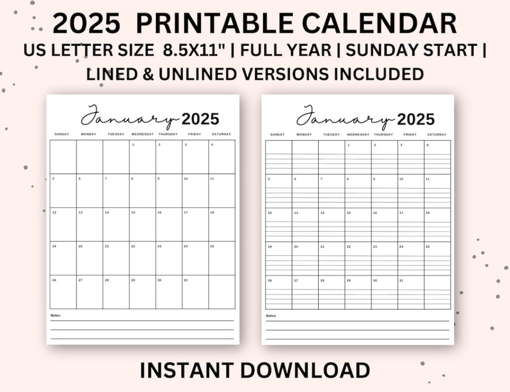 2025 Calendar Printable Portrait Monthly Calendar With Lines Within Printable Monthly Calendar 2025 With Lines