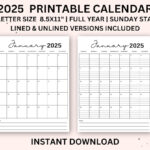 2025 Calendar Printable Portrait Monthly Calendar With Lines Within Printable Monthly Calendar 2025 With Lines