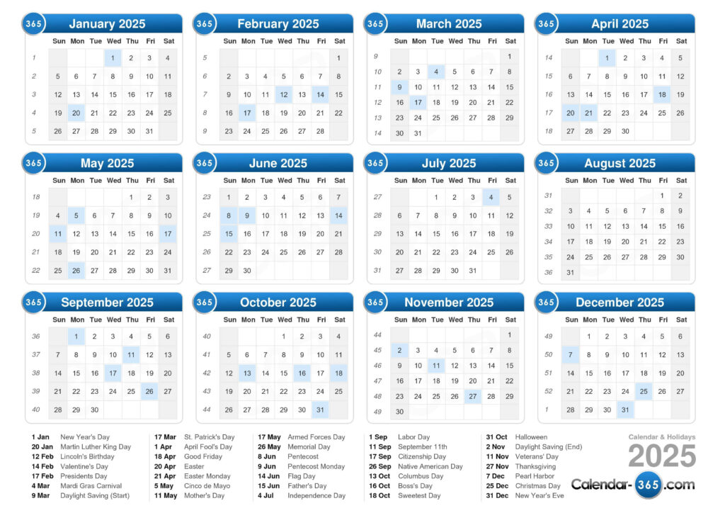 2025 Calendar Regarding Weeks Calendar 2025 Printable