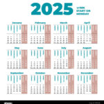 2025 Calendar Template With Weeks Start On Monday Stock Vector In Printable Calendar 2025 Week Starting Monday