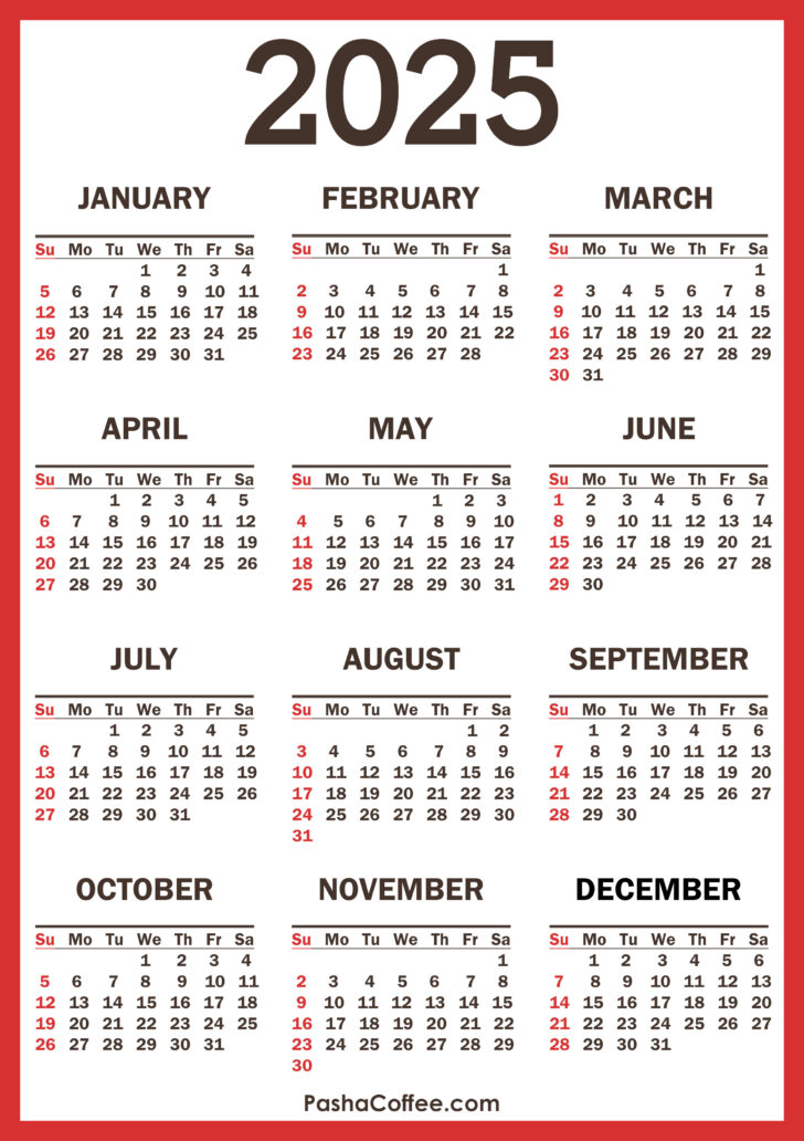 2025 Calendar 2025 with Holidays Printable Free