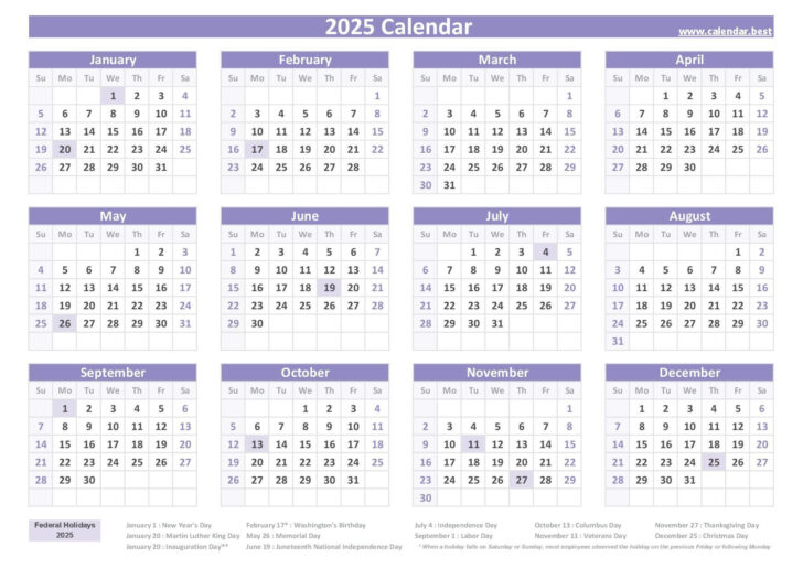 Free Printable 2025 Monthly Calendar with Holidays Free Download