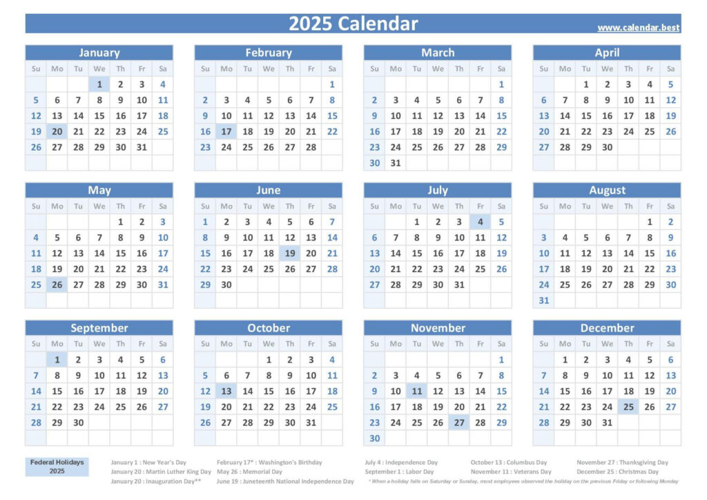 2025 Calendar With Holidays (Us Federal Holidays) Inside National Day Calendar 2025 Printable