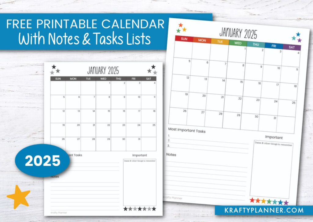 2025 Calendar With Notes And Task Lists — Krafty Planner For Free Printable Calendar 2025 With Notes