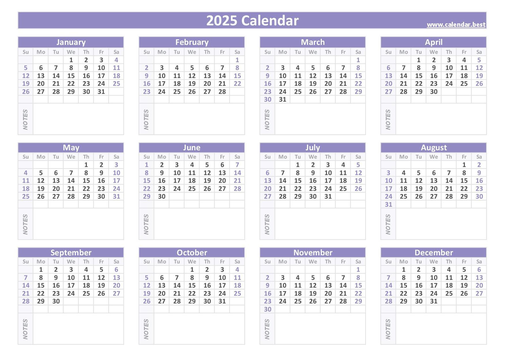 2025 Calendar With Week Numbers for 2025 Calendar Printable with Notes