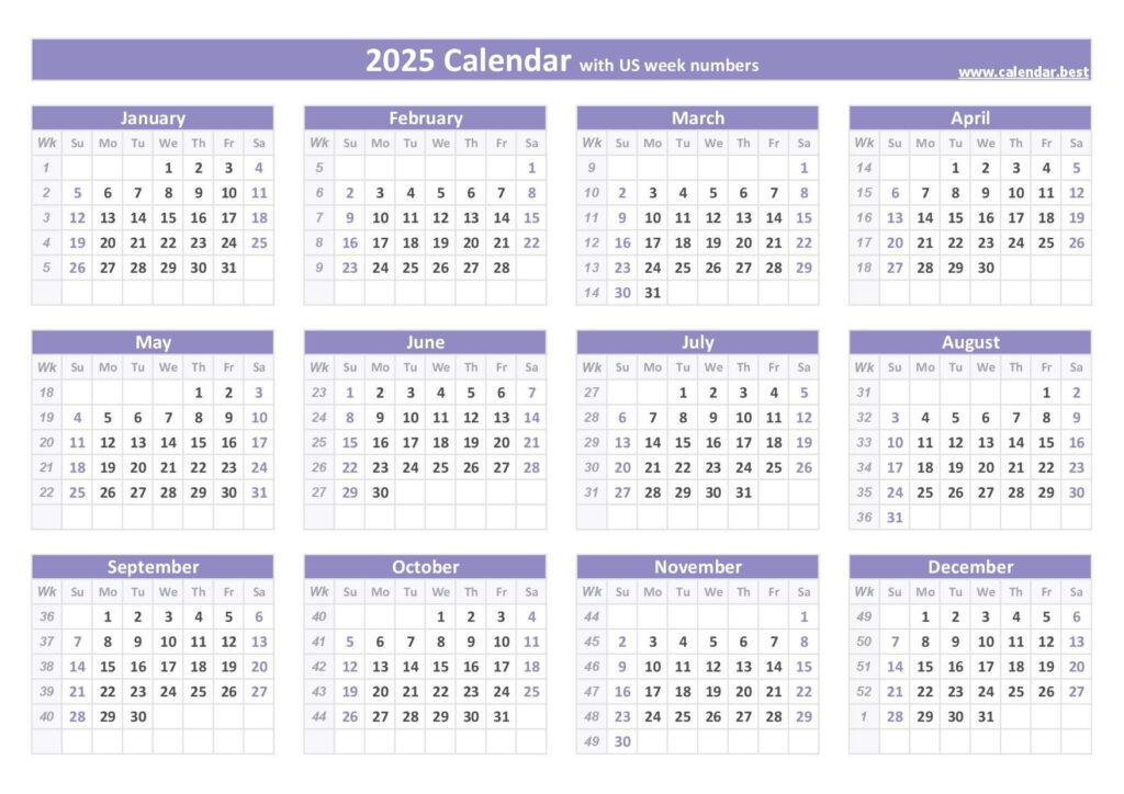 2025 Calendar With Week Numbers In 2025 Printable Calendar With Week Numbers