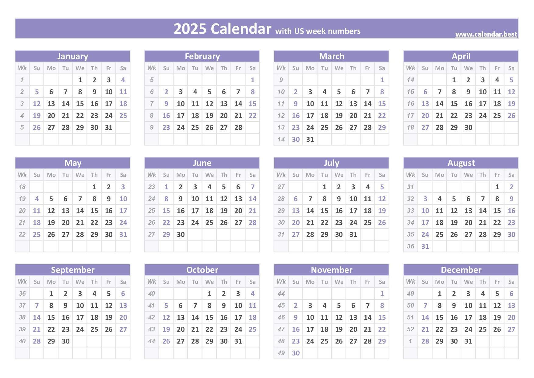 2025 Calendar With Week Numbers in 2025 Printable Calendar with Week Numbers