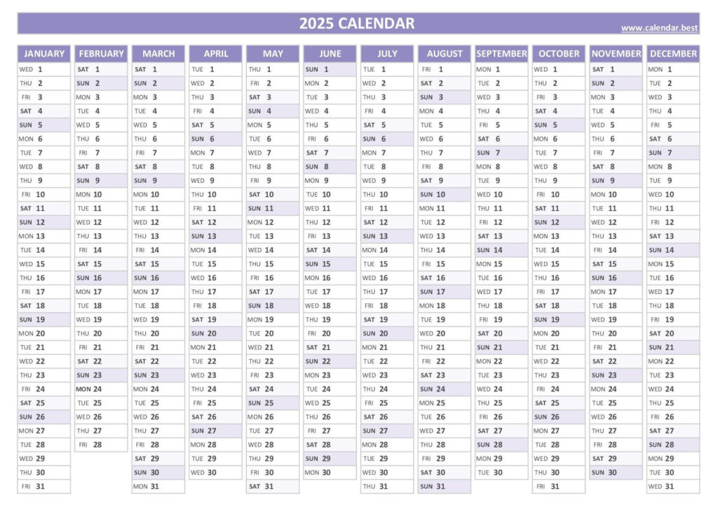 2025 Calendar With Week Numbers Throughout 2025 Calendar List Printable