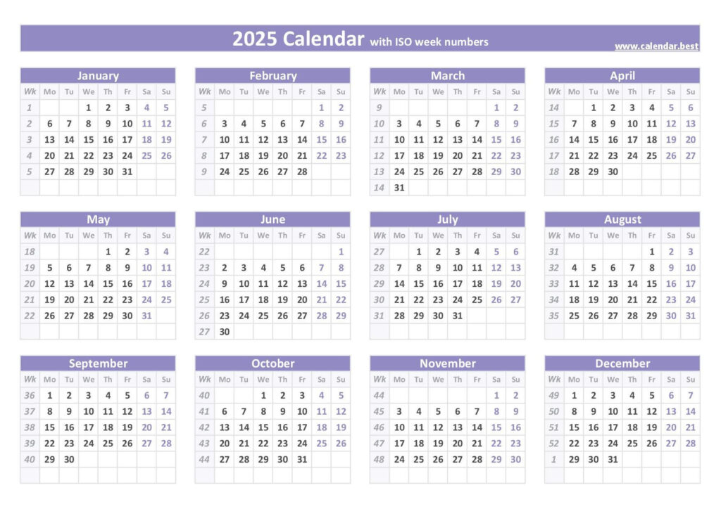 2025 Calendar With Week Numbers (Us And Iso Week Numbers) For Printable Weekly Calendar 2025 Free