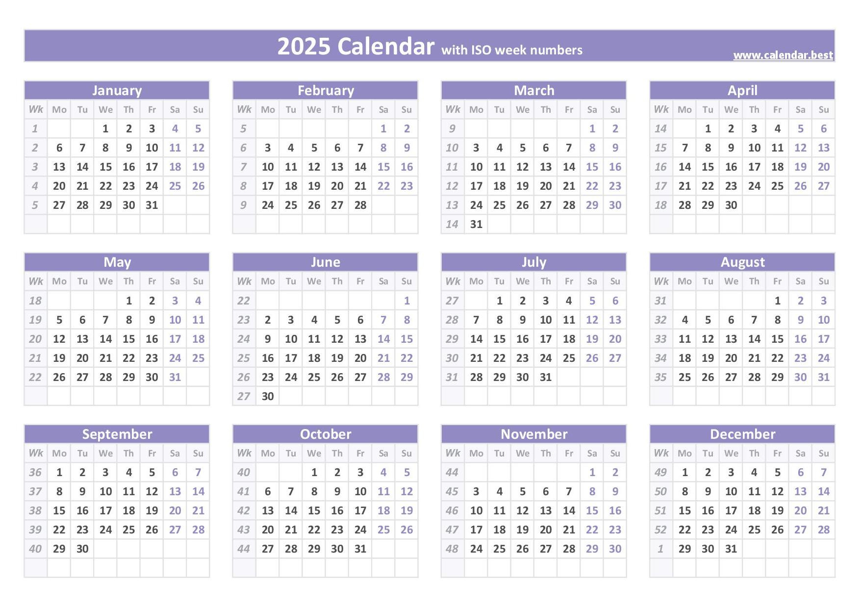 2025 Calendar With Week Numbers (Us And Iso Week Numbers) for Printable Weekly Calendar 2025 Free