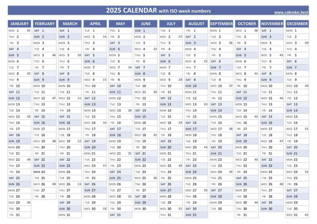 2025 Calendar With Week Numbers (Us And Iso Week Numbers) For Timeshare Calendar 2025 Printable