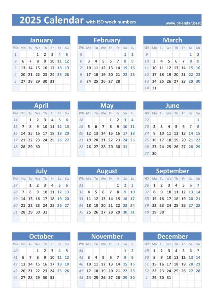 2025 Calendar With Week Numbers (Us And Iso Week Numbers) In Calendar 2025 Week Numbers Printable