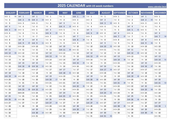 2025 Weeks Calendar Printable