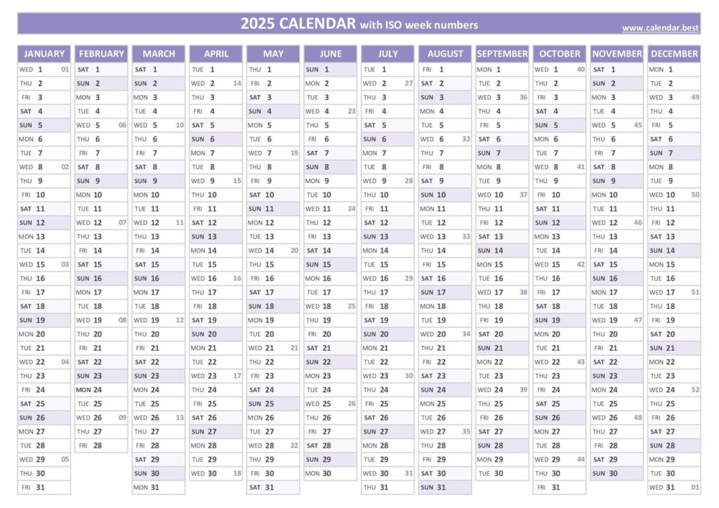 2025 Calendar With Week Numbers (Us And Iso Week Numbers) With Regard To Printable 2025 Timeshare Calendar