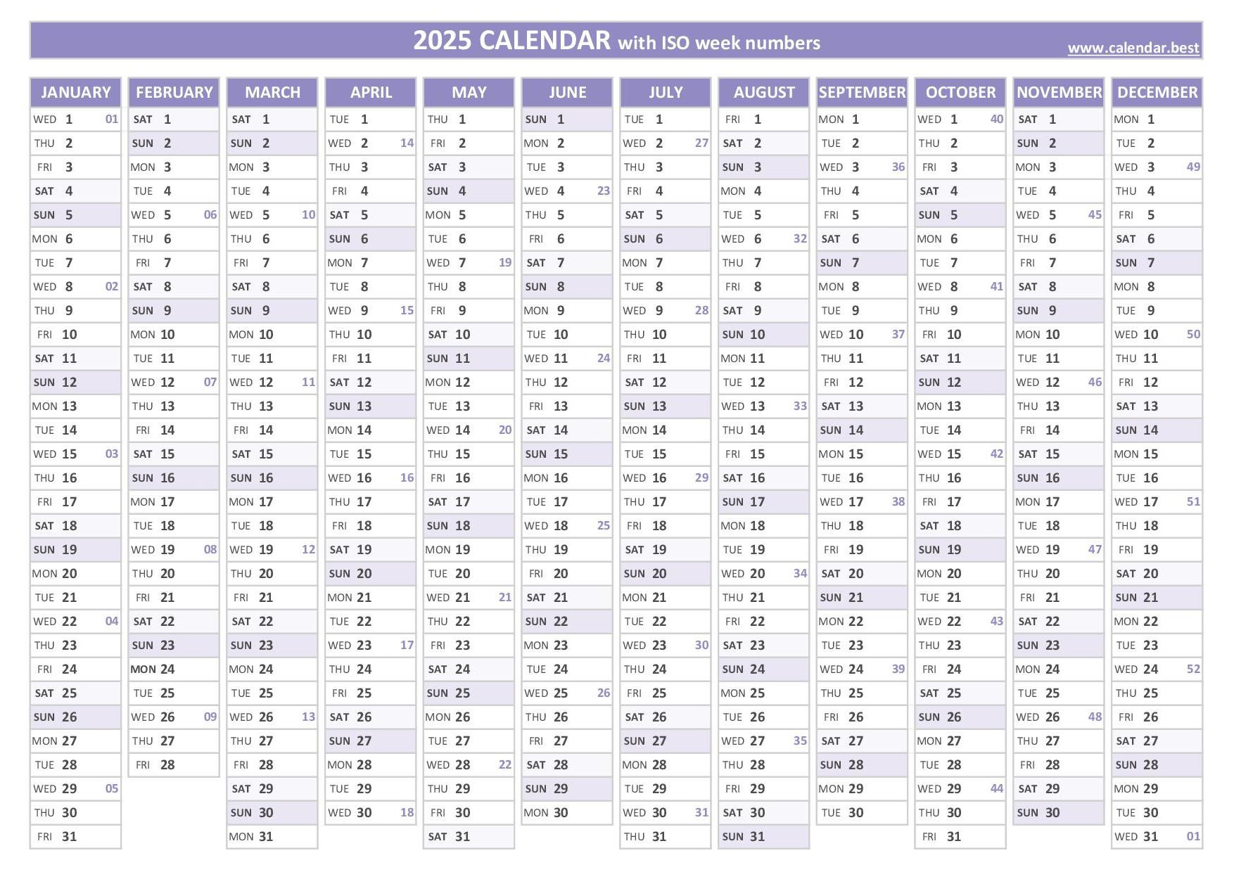 2025 Calendar With Week Numbers (Us And Iso Week Numbers) with regard to Printable 2025 Timeshare Calendar