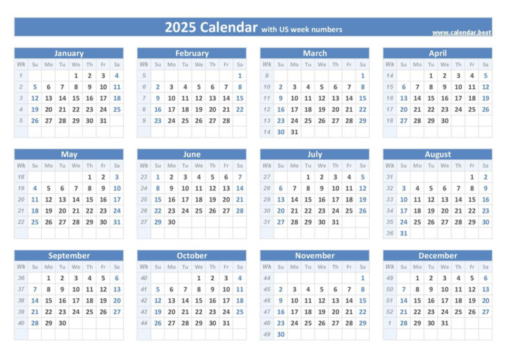 2025 Calendar by Weeks Printable