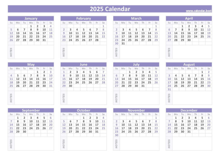 Printable Annual 2025 Calendar