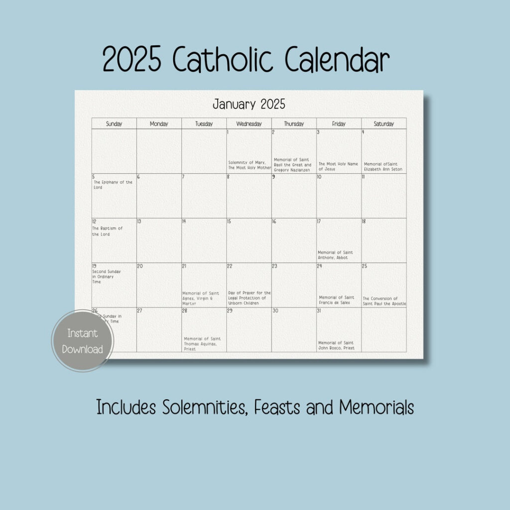 2025 Catholic Calendar, Printable Catholic Calendar, Feasts For Free Printable Liturgical Calendar 2025