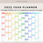 2025 Colorful Wall Calendar Printable Yearly Planner Large Wall Regarding 2025 Wall Calendar Printable