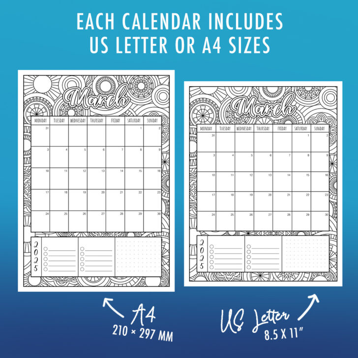 Free Printable Coloring Calendar 2025 For Adults