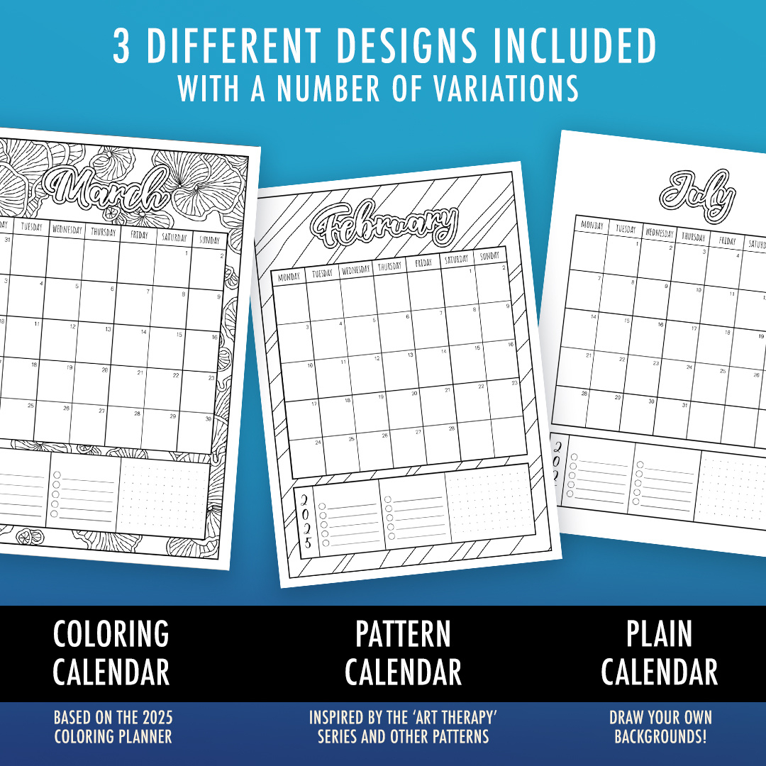 2025 Colouring Calendar with Free Printable Coloring Calendar 2025 For Adults