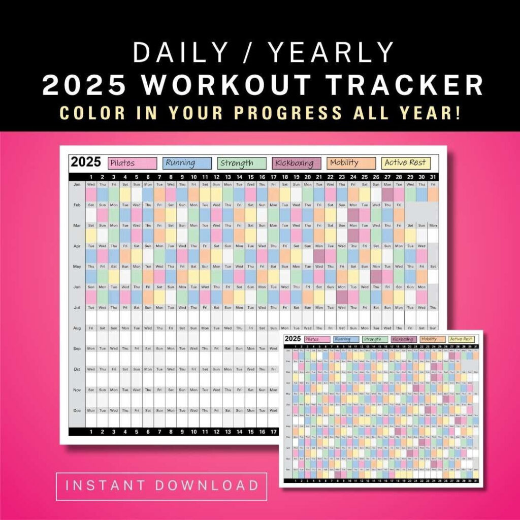 2025 Daily Yearly Workout Tracker Calendar, Coloring Exercise Log Within 2025 Workout Calendar Printable