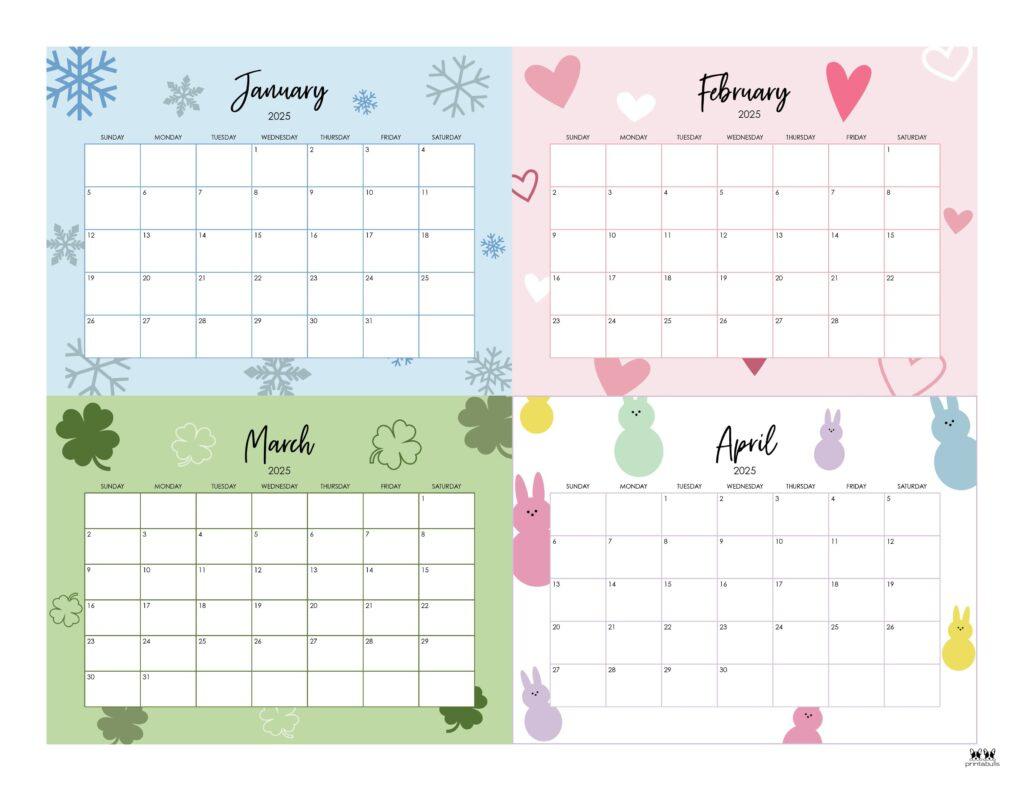 2025 Four Month Calendars - 31 Free Printables | Printabulls inside 4 Month Calendar Printable 2025