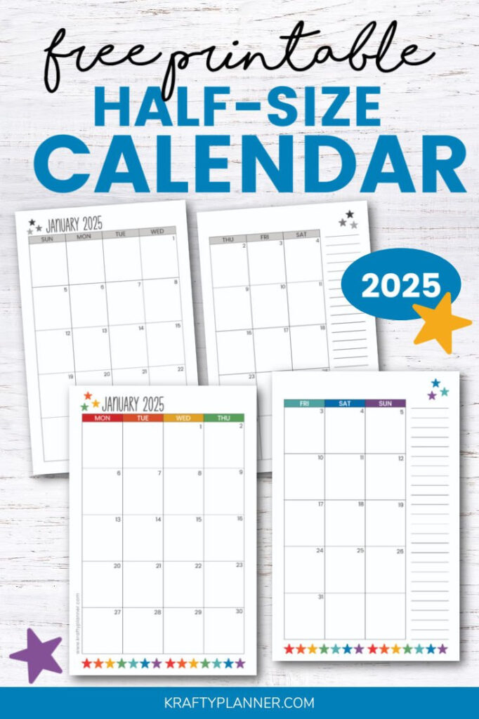 2025 Half Size Calendar   Free Printable — Krafty Planner With Regard To Half Page Calendar Printable 2025