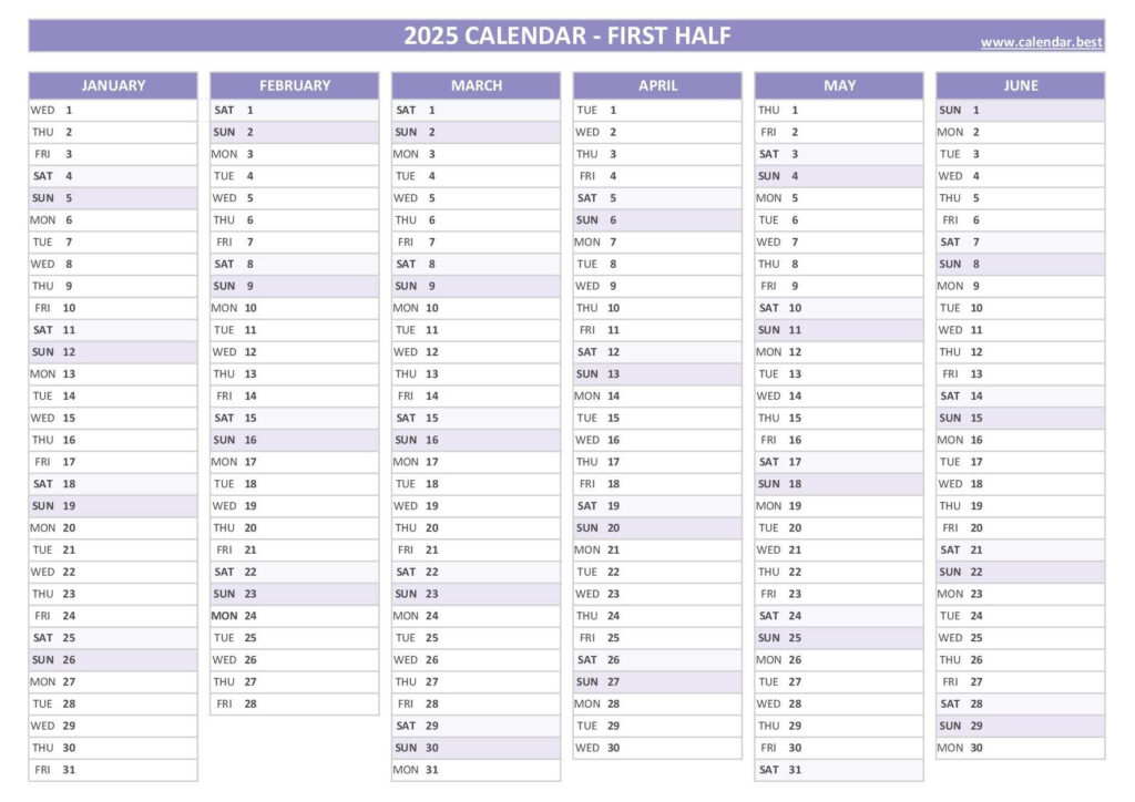 2025 Half Year Calendar To Print In 6 Month Calendar 2025 Printable Free